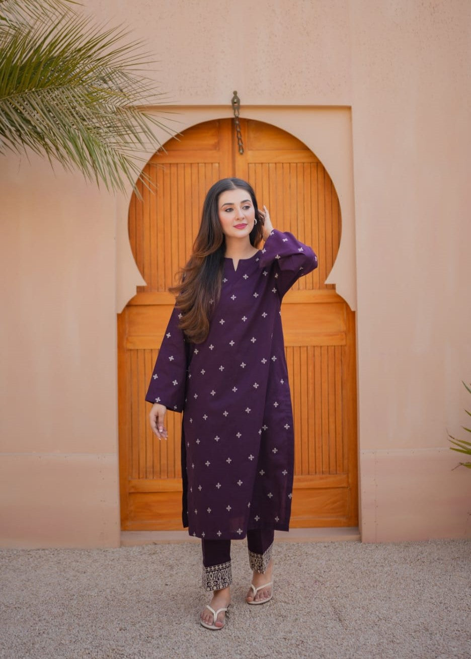 Zafa Lawn Emb Co-ord Set