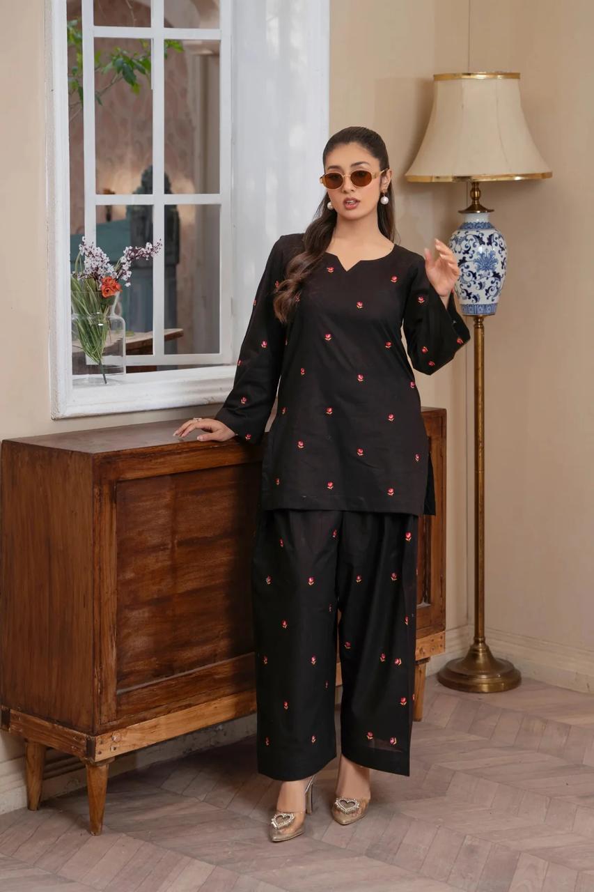 Black Floral Lawn 2pc